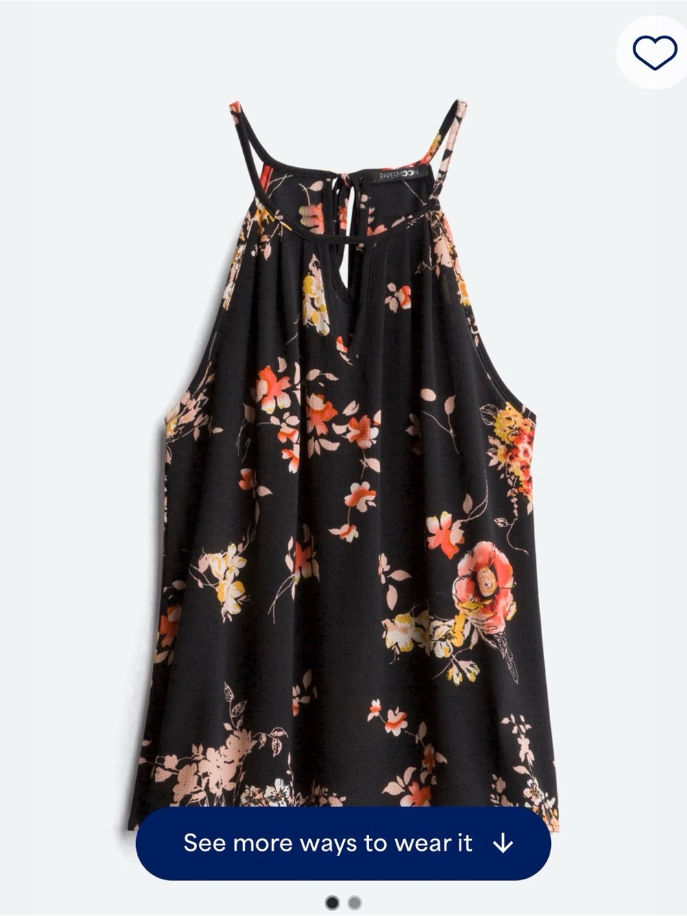 Papermoon Barita Keyhole Blouse Black Floral Halter Camisole